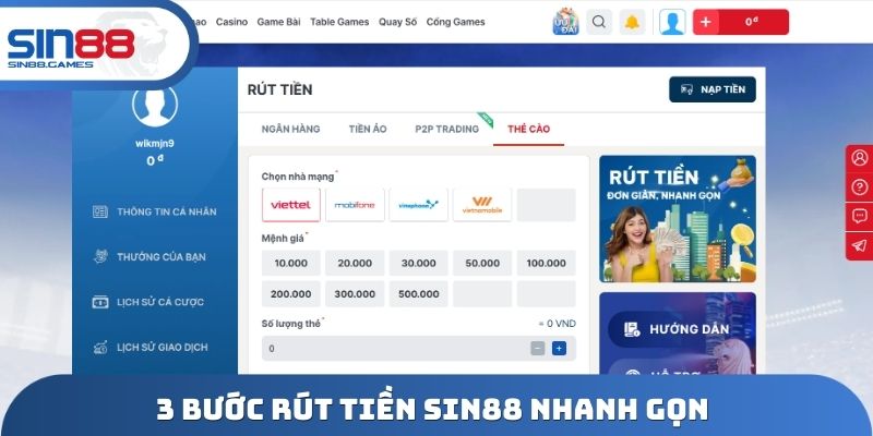 3 bước rút tiền Sin88 nhanh gọn