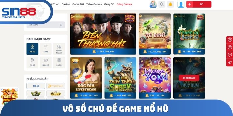 Vô số chủ đề game nổ hũ